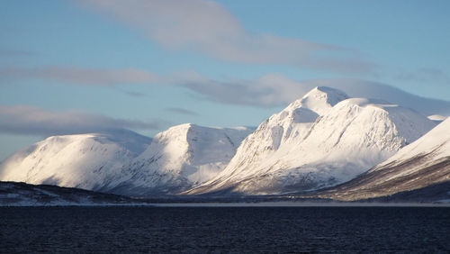 Scenic view of snowcapped mountains against sky