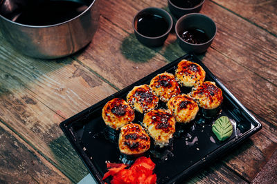 High angle view of food on table