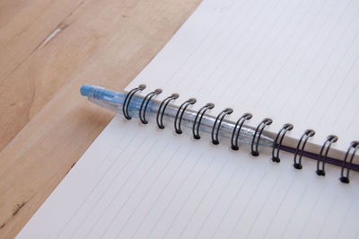 High angle view of pen on table