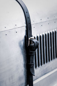 The leather bonnet strap of a vintage 1930s british racing car.