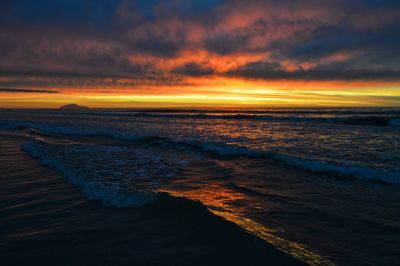 Scenic view of sea against cloudy sky