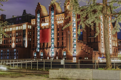 Scenic night view of the maritime museum in hamburg