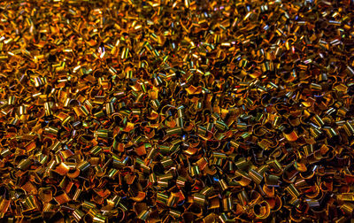 Full frame shot of multi colored copper or brass metal shirt swarf or shavings