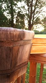 Close-up of wooden railing