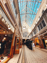 Illuminated railroad station in shopping mall