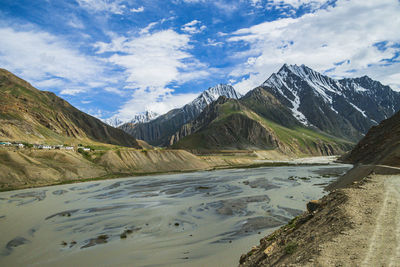 Scenic view of snowcapped mountains against sky