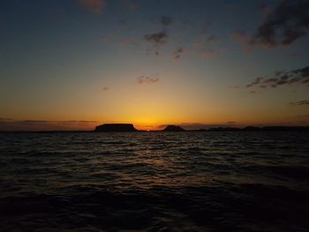 Scenic view of sea against orange sky