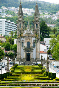 View of temple against building