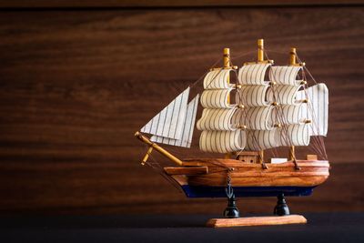 Close-up of a miniature ship