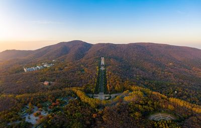 Scenic view of mountain against sky during sunset