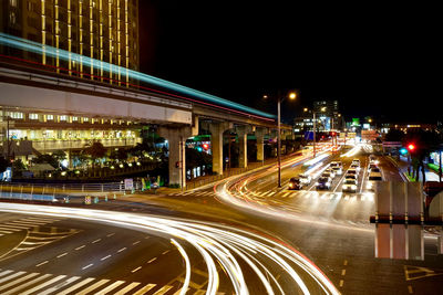 Light trails on road at night