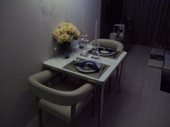 High angle view of empty seats on table at home