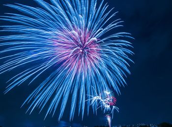 Low angle view of firework display at night