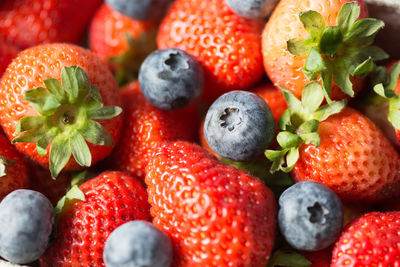 Close-up of strawberries and blueberries
