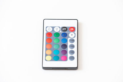 Directly above shot of multi colored pencils on white background