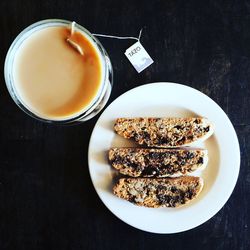 High angle view of coffee cup on table