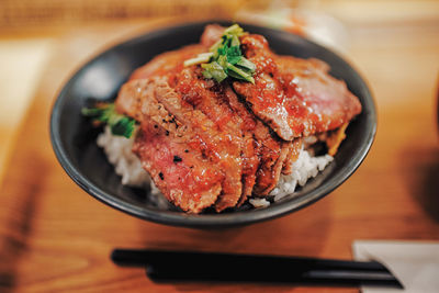 High angle view of food in plate