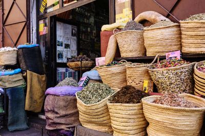 Stack of wicker basket for sale in market