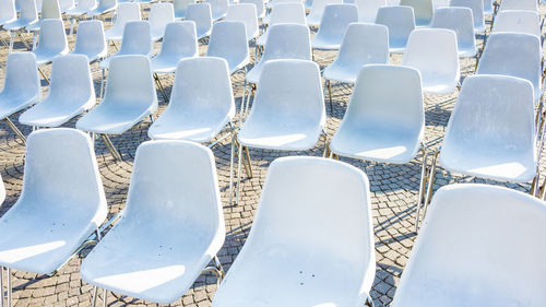 Chairs and tables in row