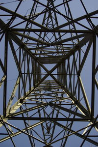 Low angle view of electricity pylon against sky