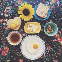 High angle view of breakfast on table