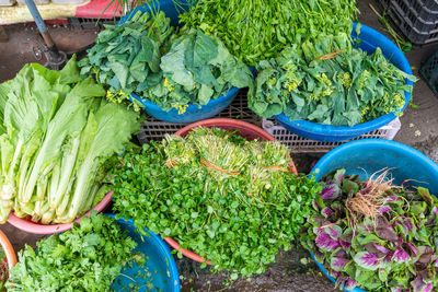 High angle view of vegetables for sale in market