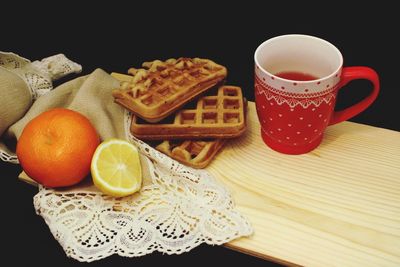 High angle view of breakfast on table