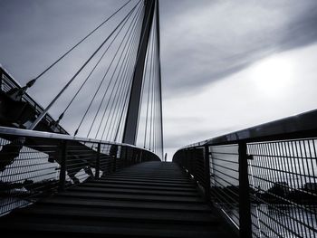 Low angle view of suspension bridge against sky