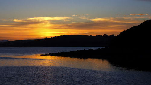 Scenic view of lake against sky during sunset