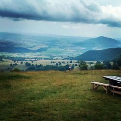 Scenic view of landscape against cloudy sky