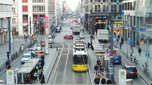 High angle view of traffic on city street