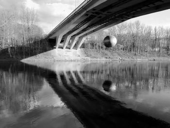 Bridge over lake against sky