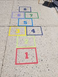 High angle view of hopscotch on street