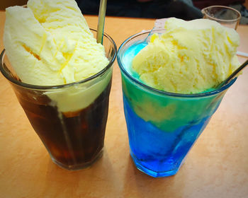 Close-up of ice cream on table