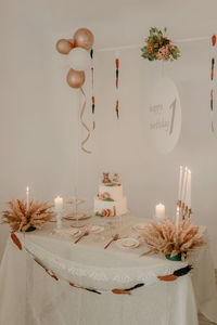 High angle view of flowers on table