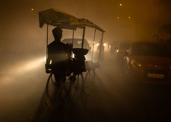 Illuminated street light in city at night