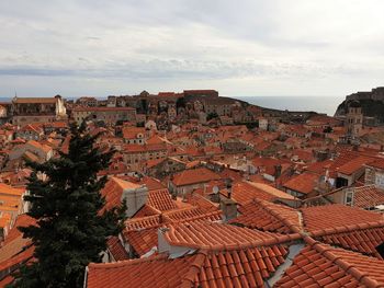 High angle view of townscape against sky