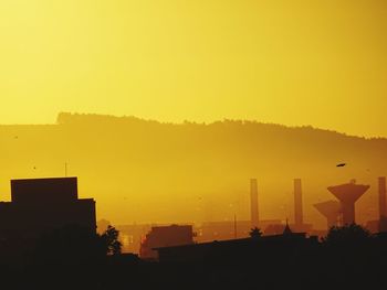 Silhouette buildings against sky during sunset