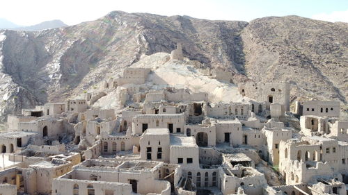 Aerial view of ancient town against mountain