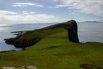 Ocean coast panoramic at neist point lighthouse, scotland, united kingdom