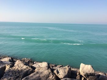 Scenic view of sea against clear sky