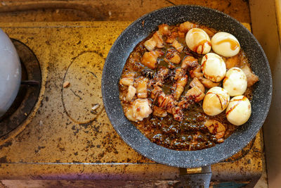 High angle view of food in bowl on table