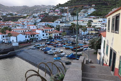 High angle view of buildings in city