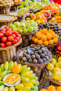 High angle view of fruits in basket