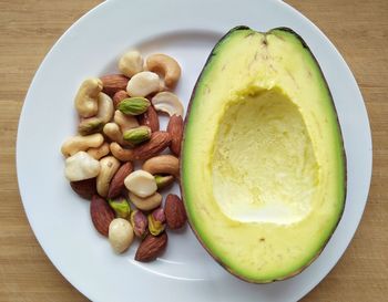 High angle view of breakfast on table