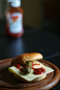 Close up of burger on plate