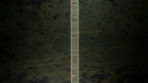 Aerial view of wooden footbridge