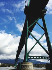 Low angle view of bridge against cloudy sky