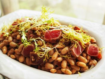 Close-up of served food in plate