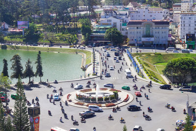 High angle view of city street